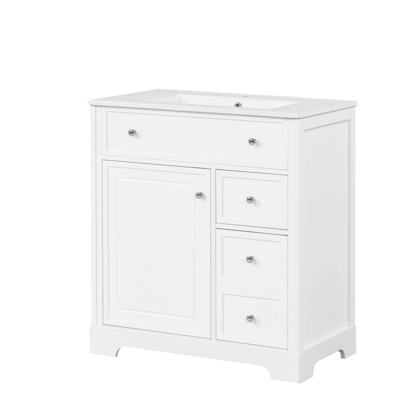 Bathroom Vanity With Sink Top, Cabinet With Door And 2 Drawers - White