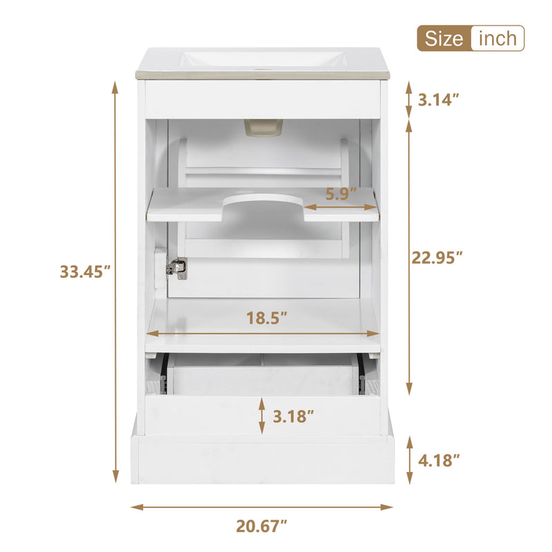 Bathroom Vanity With Sink, Soft Close Door, Adjustable U-Shaped Shelf