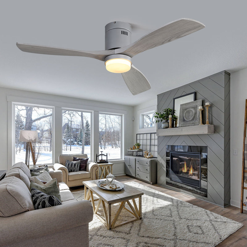 52" Ceiling Fan With LED Light, Reversible DC Motor, Remote Control - Silver
