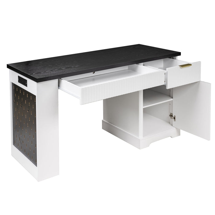 Modern Fluted Office Desk With Storage Cabinet