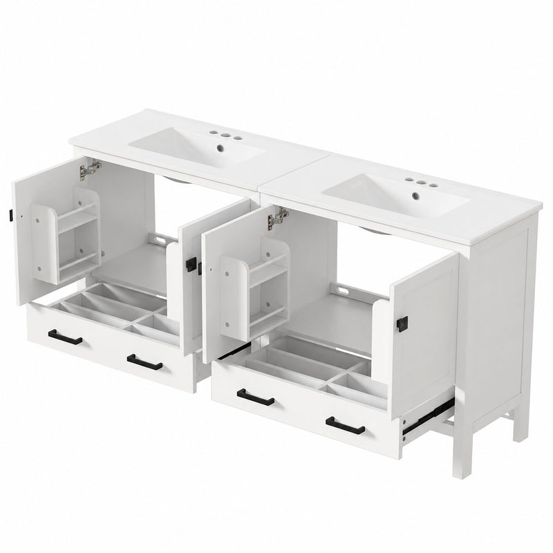 Bathroom Vanity With Sink, Soft Close Doors, Double Storage Shelves & Divided Drawer Ample Storage - White