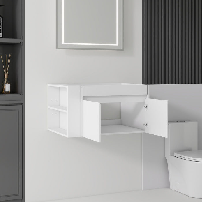 Floating Bathroom Vanity Cabinet, Soft Close Double Drawers, Open Side Storage, Wall Mounted, Cabinet Only