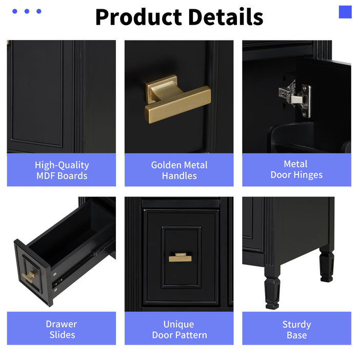 Bathroom Vanity With Sink, Flip Drawer, 2 Drawers, Adjustable Shelf