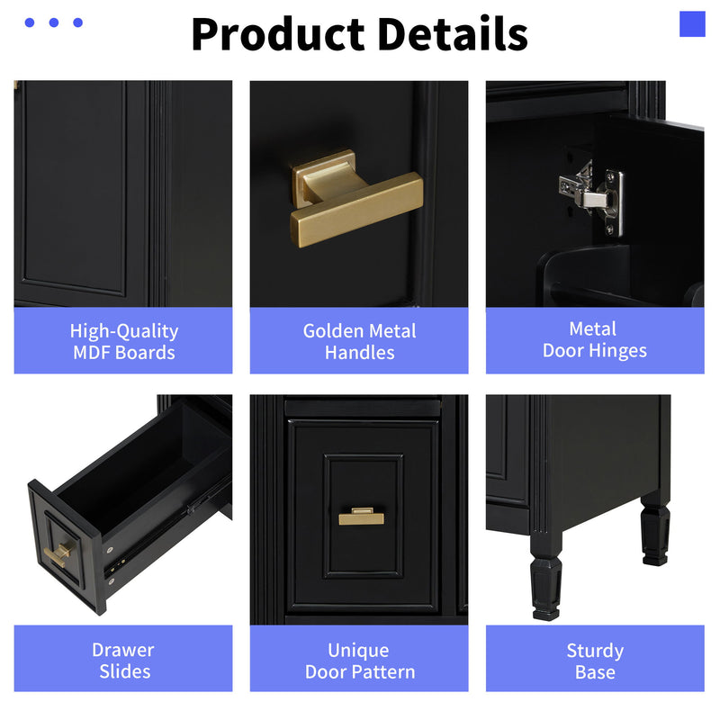 Bathroom Vanity With Sink, Flip Drawer, 2 Drawers, Adjustable Shelf