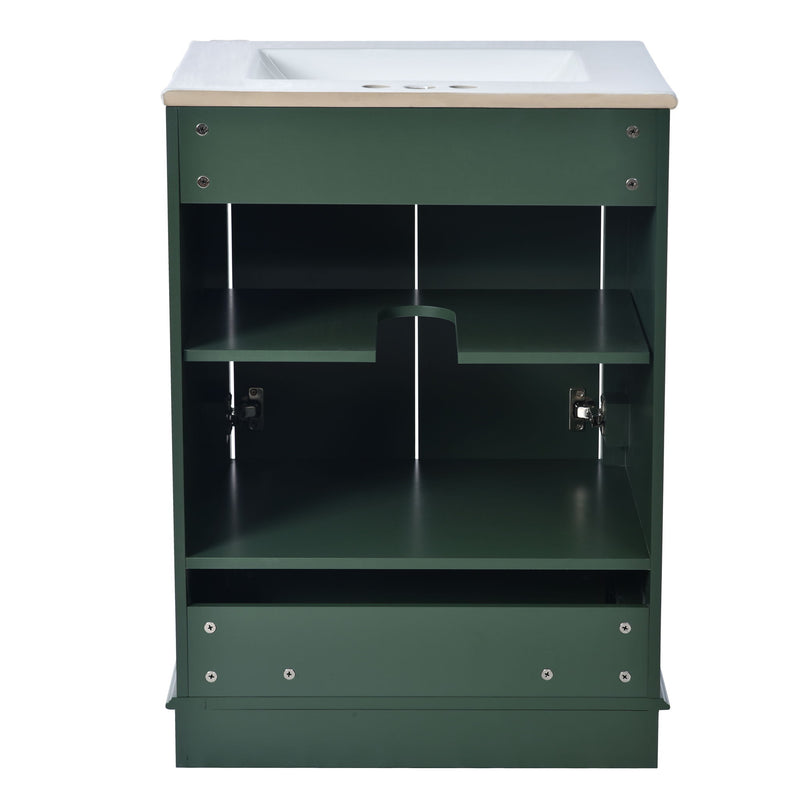 Bathroom Vanity With Ceramic Sink Combo, Modern Freestanding Storage Cabinet With Silver Handles