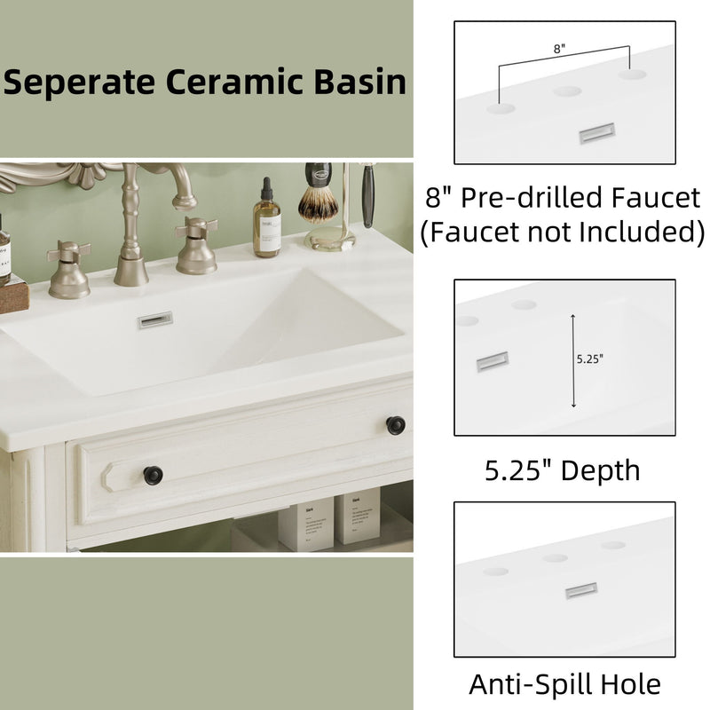 Vintage Bathroom Vanity With Sink, Rustic Cabinet With Soft Close Doors