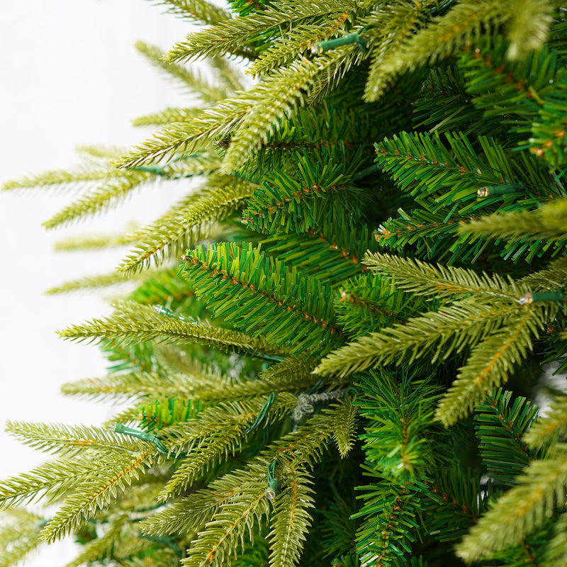 7.5Ft Premium Life Like Full Flocked Christmas Tree With Stand, Fire Resistant Tips, Warm & Colorful LED Lights - Green