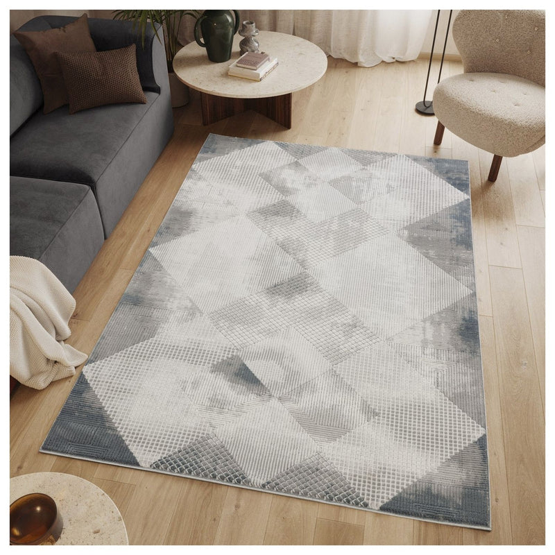 Geometrix - 5'3" X 7'3" Area Rug & Geometric, 3D Effect - Ivory / Gray - Polyester
