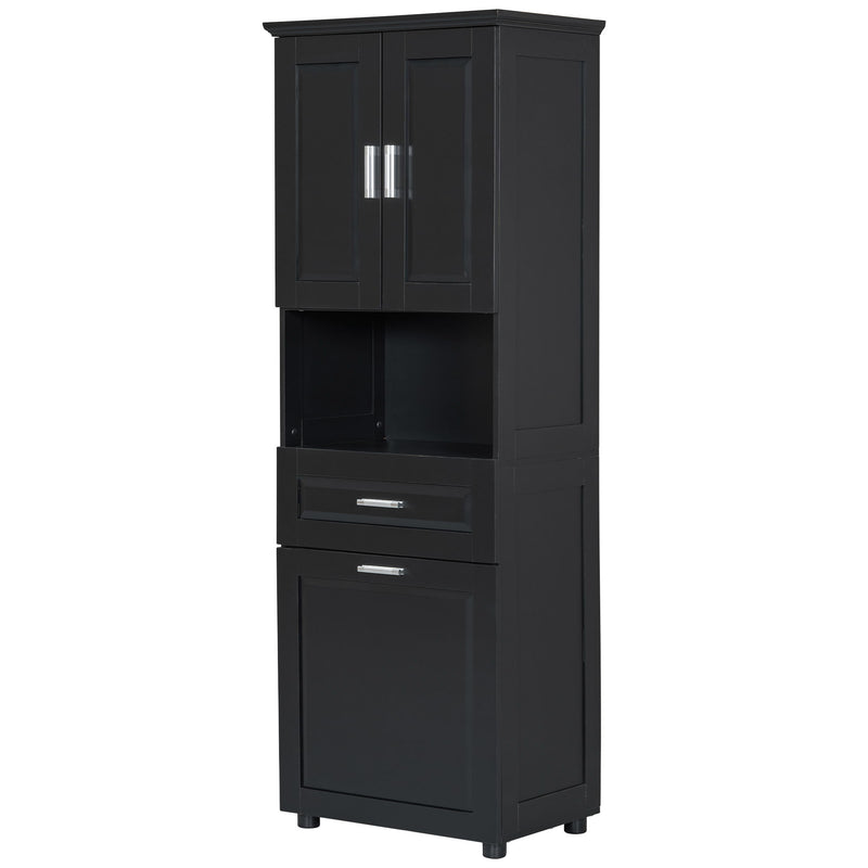 Tall Bathroom Cabinet With Tilt-Out Laundry Basket And Upper Storage