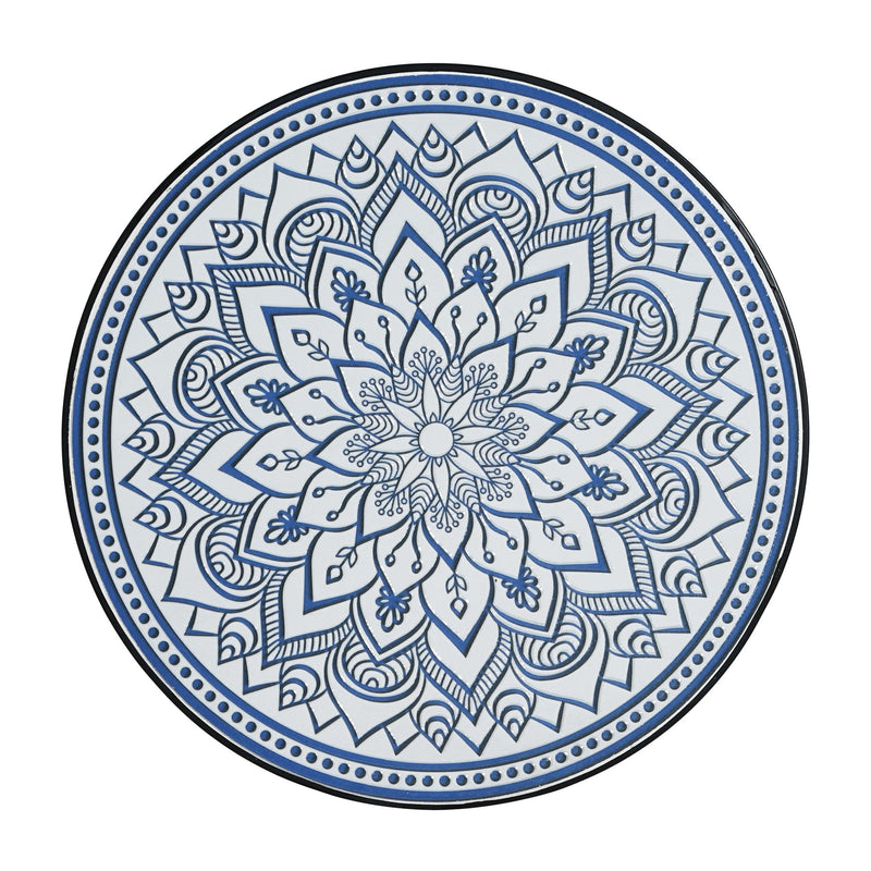 Outdoor Round Side Table With Mosaic Style Top And Curved Iron Legs