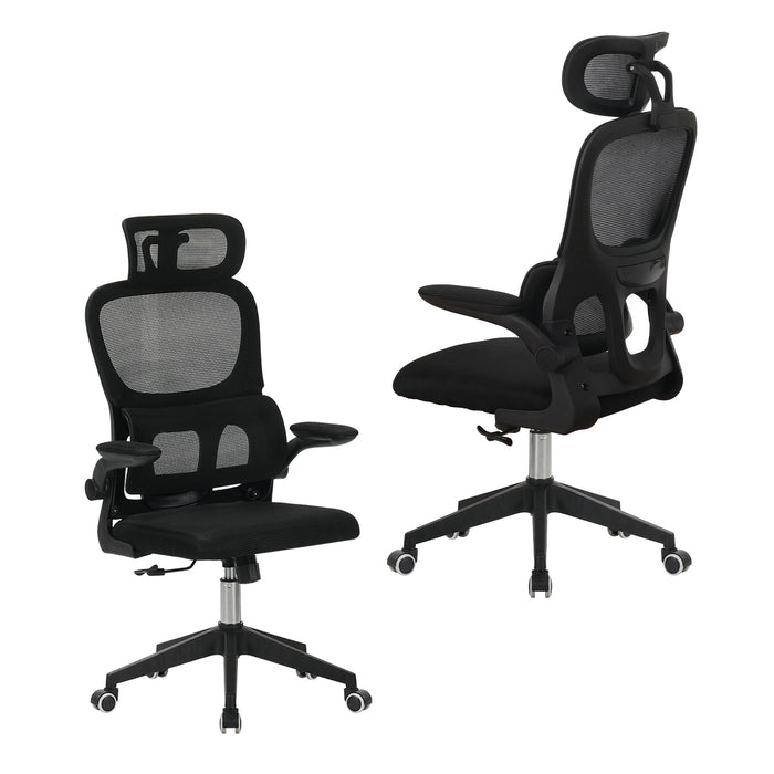 High Back Ergonomic Swivel Rolling Office Chair With Tilt Function, 3D Headrest, Lumbar Support - Black