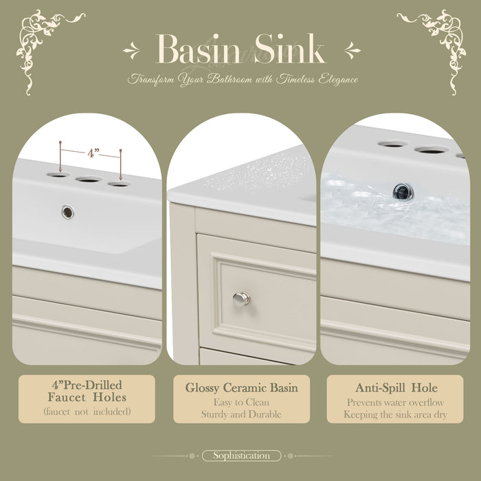 Bathroom Vanity Cabinet With Undermount Sink, 4 Drawer Set