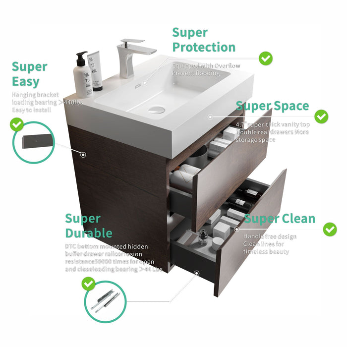 Alice - Bathroom Vanity Wall Mounted With Sink, Large Storage
