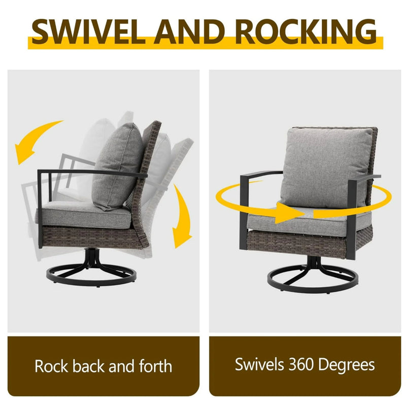 Swivel Rocker Patio Chairs With Cushions, All Weather (Set of 2) - Gray