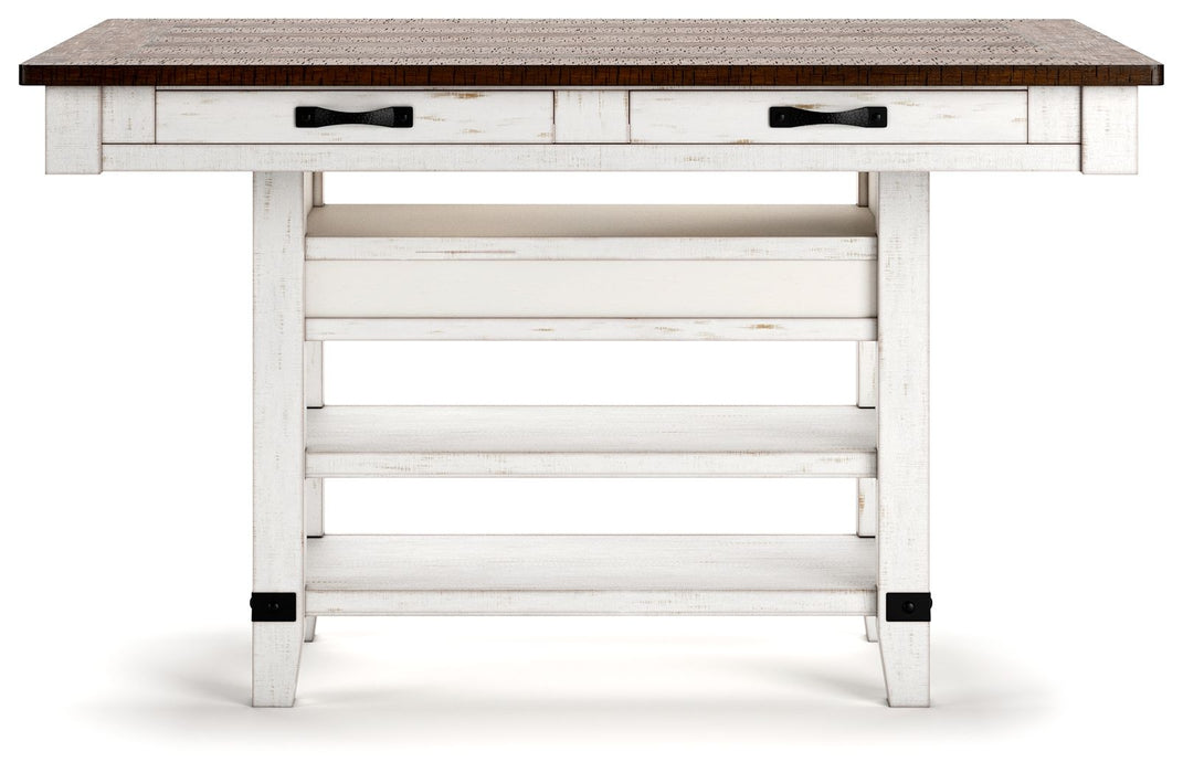 Valebeck - Rect Dining Room Counter Table With Wine Rack - White / Brown