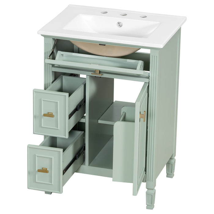 Bathroom Vanity With Sink, Flip Drawer, 2 Drawers, Adjustable Shelf