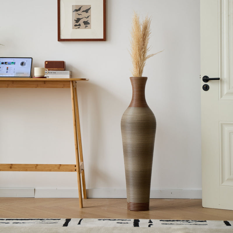Tall Vase - Brown Decorative Floor Vase, Classic Neat Floor Vase Tall Freestanding Flower Holder, Artificial Rattan Vase, Floor Vase, Flower Holder For Home Decor - Gray