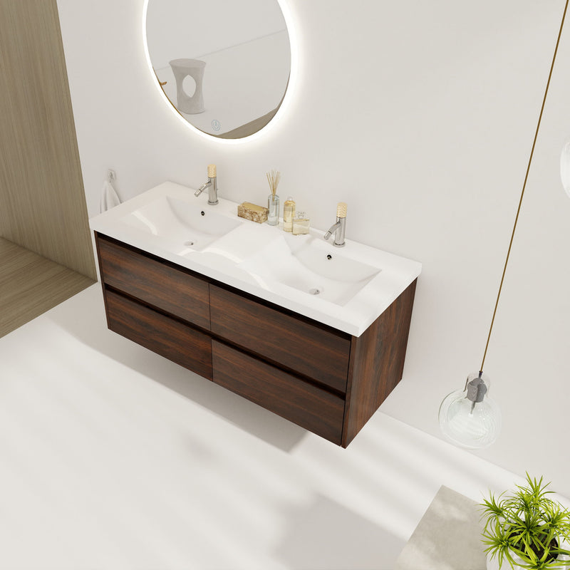 Modern Floating Bathroom Vanity With Dual Resin Sink, Soft Close Drawers