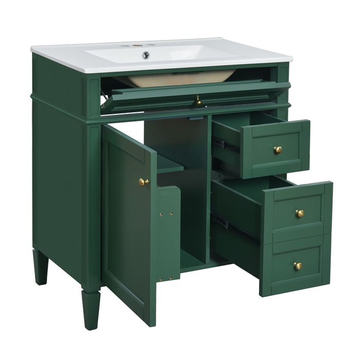 Bathroom Vanity With Top Sink, 2 Doors And 3 Drawers, Freestanding Set With Mirror Cabinet