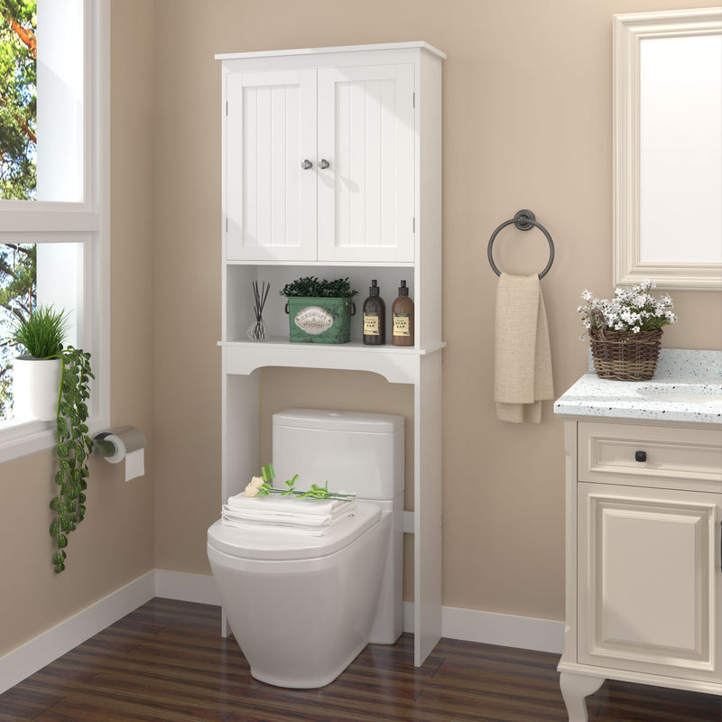 Over The Toilet Storage Cabinet, Bathroom Space Saver With Adjustable Shelf - White