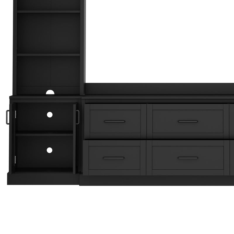 Arched Entertainment Center Wall Unit With 6 Drawers, Large TV Stand With Bookshelves