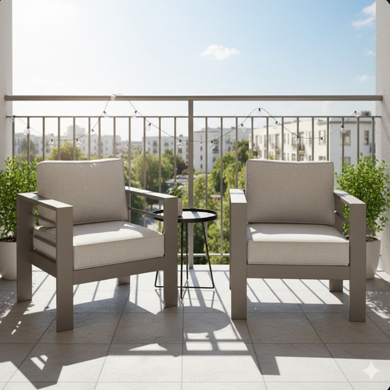 Modern All-Weather Patio Armchairs With Thick Cushions (Set of 2)