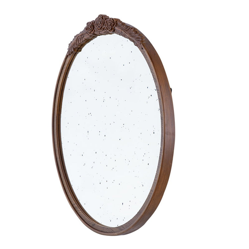 Round Hand Carved Rose Antique Mirror Frame, Wall Mirror For Live Space