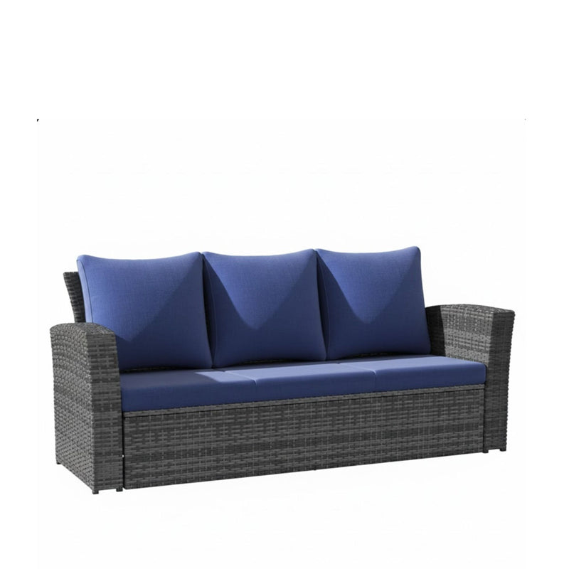 All-Weather Wicker 3 Seat Patio Sofa With Thick Cushions