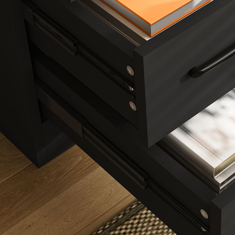 Computer Desk With 4 In 1 Socket, 3 Slide Drawers And 4 Storage Levels, For Home Office - Black