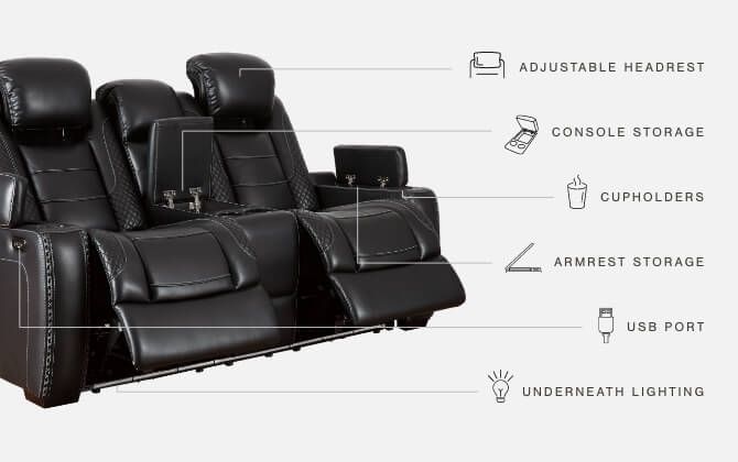 Party - Pwr Rec Loveseat/Con/Adj Hdrst - Midnight