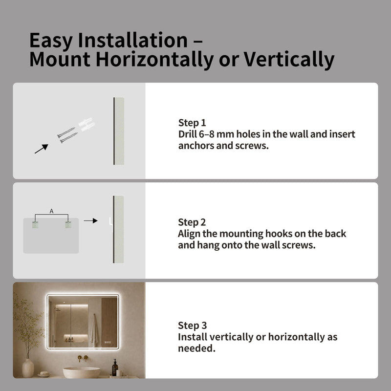 24" X 32" Rectangular Front Lighted And Backlit LED Bathroom Mirror With Anti Fog - Clear