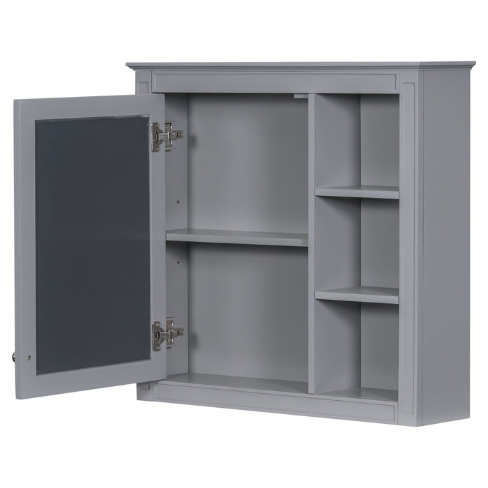 Bathroom Vanity With Top Sink, Freestanding Storage Cabinet With 2 Doors And 3 Drawers, Mirror Cabinet Included - Gray