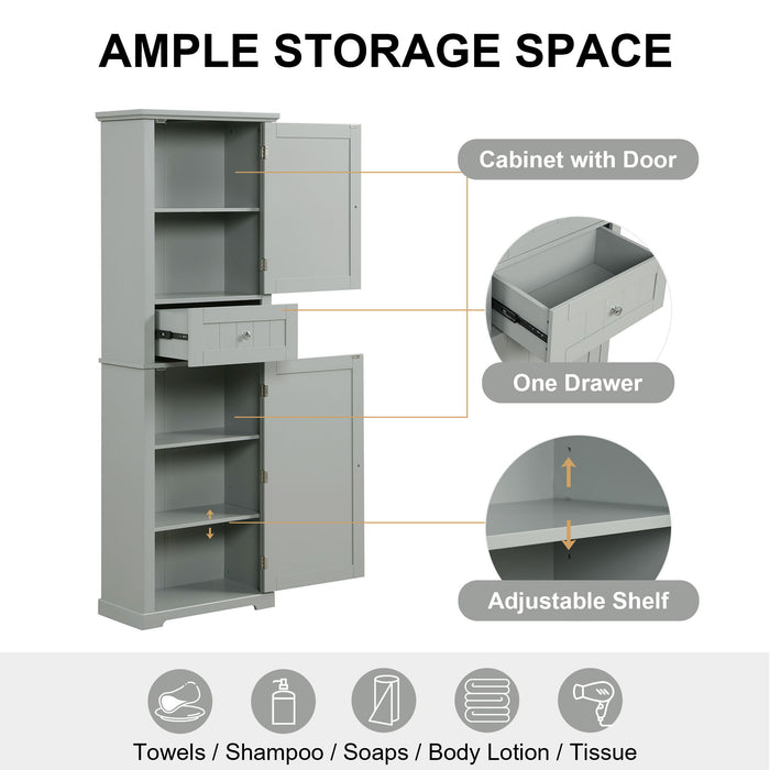 Tall Freestanding Bathroom Storage Cabinet With Drawer And Adjustable Shelf