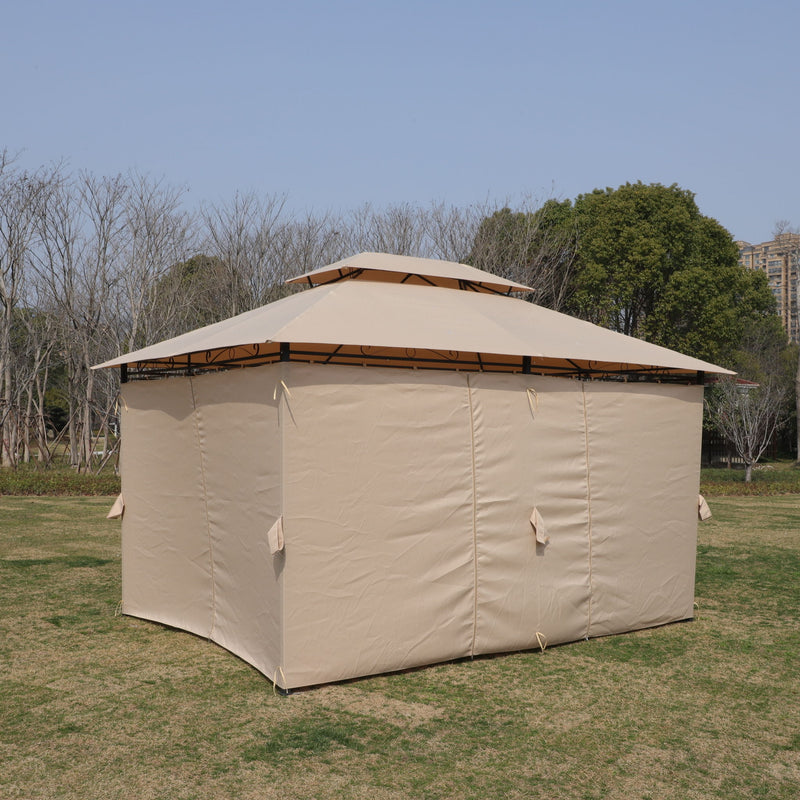 Outdoor Patio Gazebo Tent With Ventilated Double Roof And Sidewall