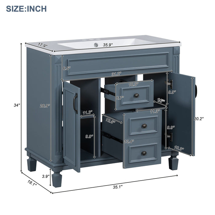 Bathroom Vanity With Top Sink, Mirror Cabinet, 2 Soft Closing Doors & 2 Drawers