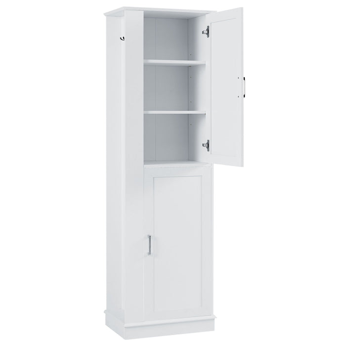 Tall Freestanding Bathroom Storage Cabinet With Adjustable Shelves And Side Hooks