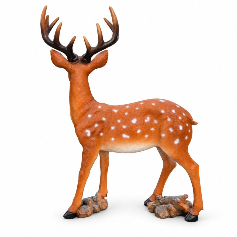 Lifelike Deer Statue With Detachable Antlers, Outdoor Garden Decor - Brown / Yellow