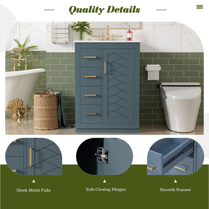 Bathroom Vanity With Integrated Sink, Rectangular Cabinet With 1 Door And 3 Drawers
