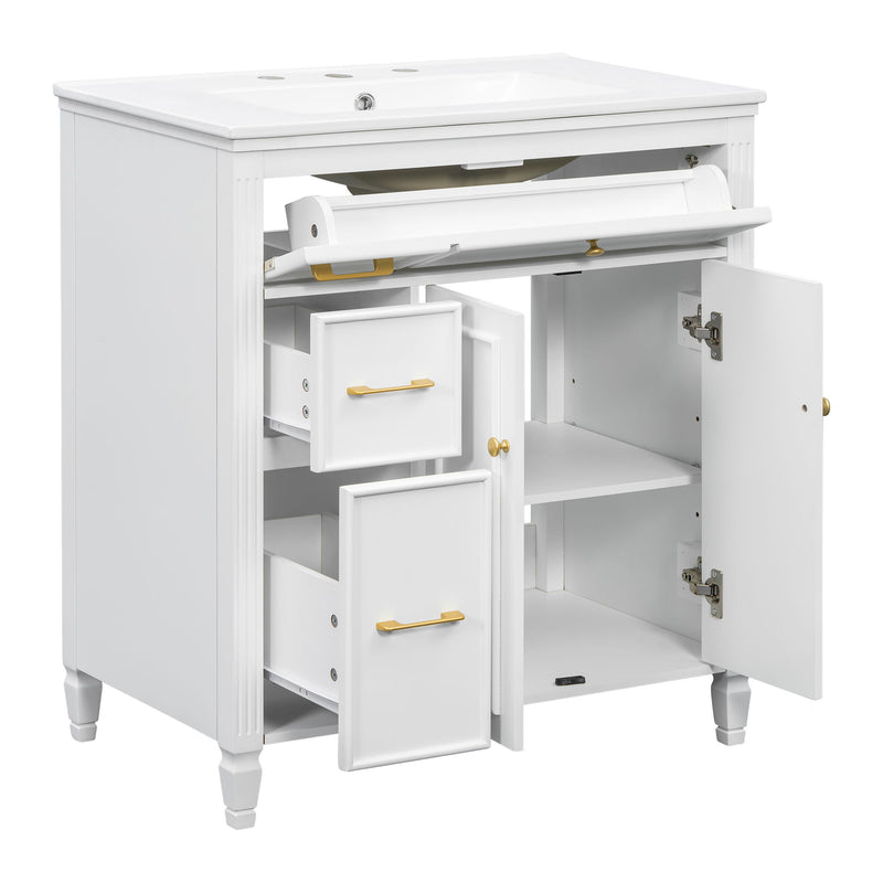 Freestanding Bathroom Vanity With Sink, Soft Close Door, Tip Out Drawer