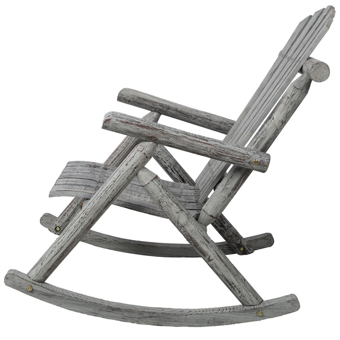 Durable Wooden Porch Rocker, Fir Log Rocking Chair