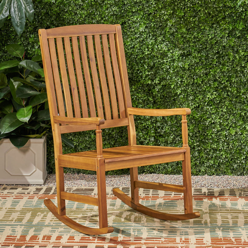Muse - Outdoor Acacia Rocking Chair With Slat Design - Teak