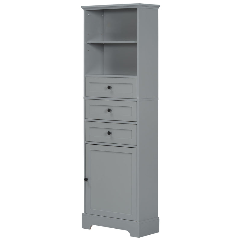 Tall Storage Cabinet With 3 Drawers And Adjustable Shelves For Bathroom