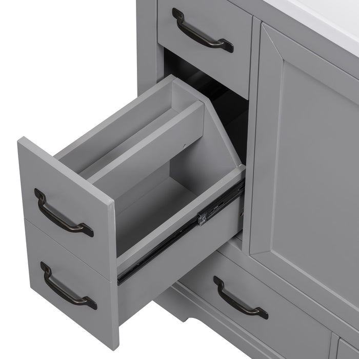 Modern Bathroom Vanity Base Only, 6 Drawer Storage With Adjustable Shelf