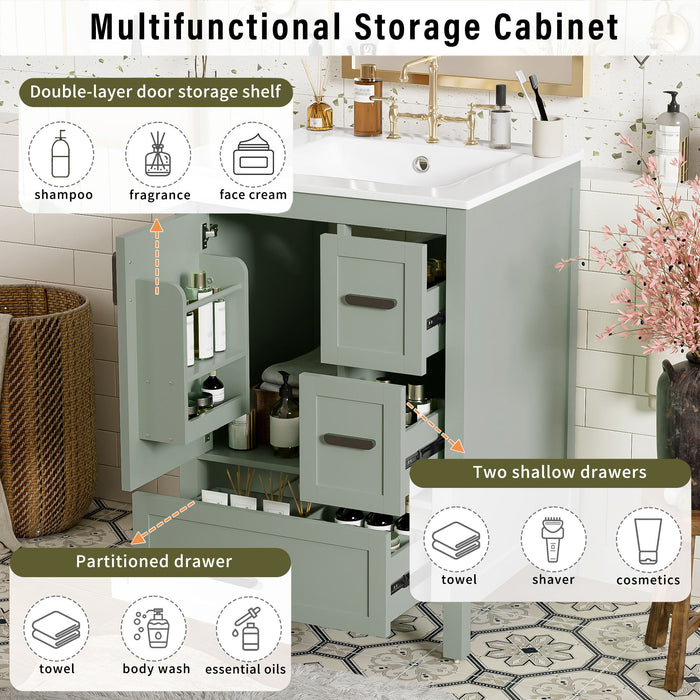 Bathroom Vanity With Sink, Soft-Close Doors, Double-Layer Shelf And 3 Drawers
