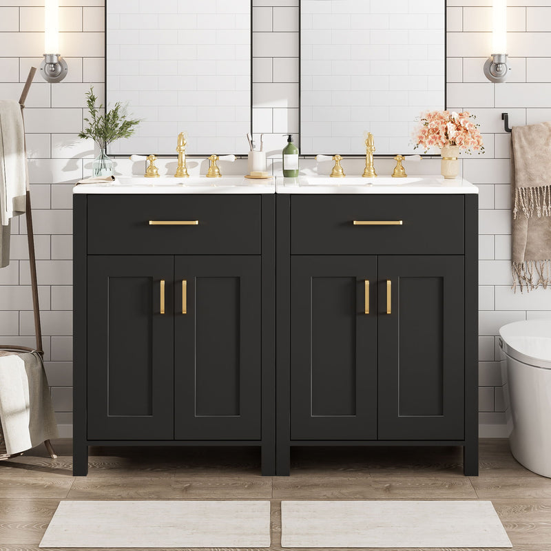 Modern Bathroom Vanity With Ceramic Sink, Soft-Close Doors, Flip Drawer, U-Shaped Shelves, Elegant Storage Solution