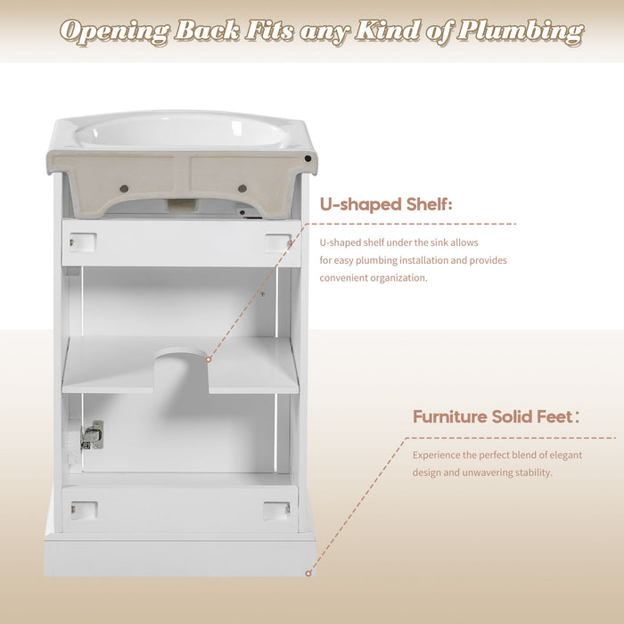 20" Bathroom Vanity With Bulged Sink, Freestanding Single Vanity Set, Soft Close Door