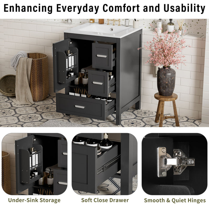 Bathroom Vanity With Sink, Soft-Close Doors, Double-Layer Shelf And 3 Drawers