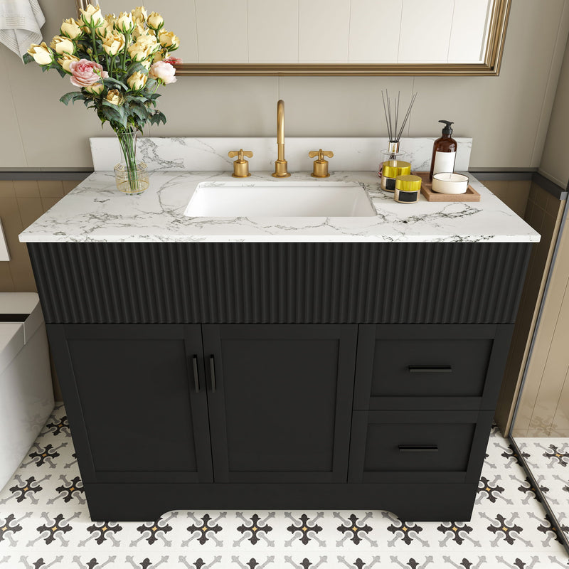 Bathroom Vanity Set, Fluted Cabinet, Soft Close Doors & Drawers, 3 Faucet Holes - Black