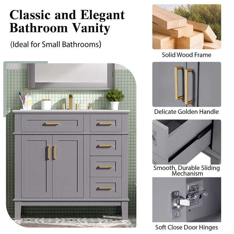 Modern Bathroom Vanity With Ceramic Sink, Soft Close Storage Cabinet