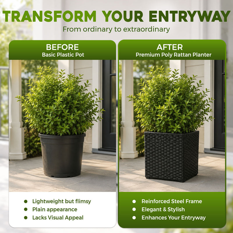 Cubic Planter Box, Plant Pot With Insert Indoor Outdor - Black